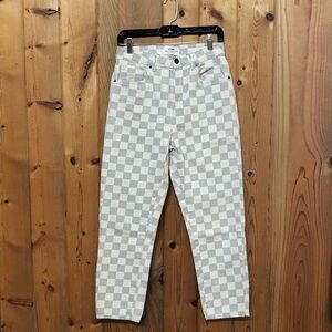 Cotton On Checkered High-Waisted Straight Leg Mom Jeans